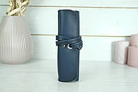 Кожаный пенал "Скрутка на 4 кармана" натуральная кожа итальянский Краст, цвет Синий