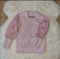 Кофта нарядная розовая трикотаж рубчик для девочки на рост 128-134 см