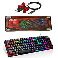 Игровая клавиатура с RGB подсветкой ATLANFA AT-6300, Черная + Подарок Кабель 12V для роутера