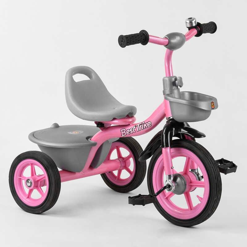 Велосипед триколісний BS-1142 Best Trike Рожевий з гумовими колесами, два кошики, дзвіночок