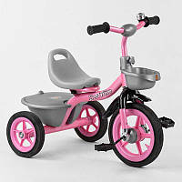 Велосипед трехколесный BS-1142 Best Trike Розовый с резиновыми колесами, две корзинки, звоночек