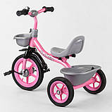 Велосипед триколісний BS-1142 Best Trike Рожевий з гумовими колесами, два кошики, дзвіночок, фото 3