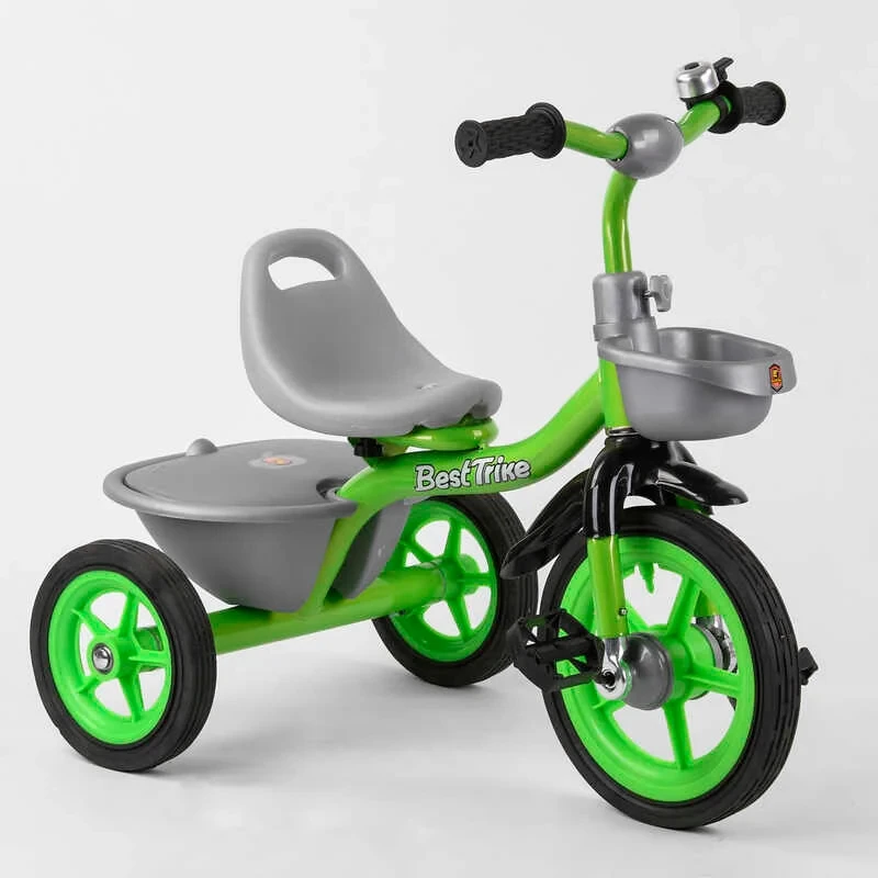 Велосипед триколісний BS-3615 Best Trike Салатовий з гумовими колесами, два кошики, дзвіночок