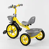 Велосипед триколісний BS-9603 Best Trike Жовтий з гумовими колесами, два кошики, дзвіночок, фото 3