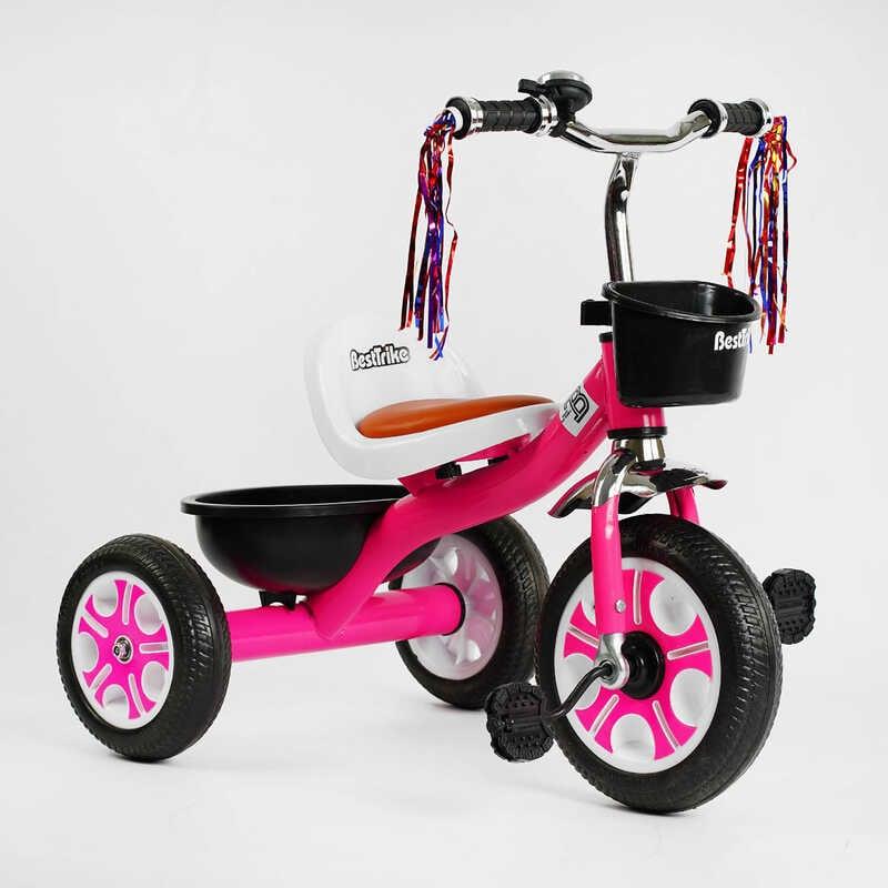 Дитячий триколісний велосипед Best Trike LM-1404 Рожевий, колеса Піна, з двома кошиками та дзвіночком