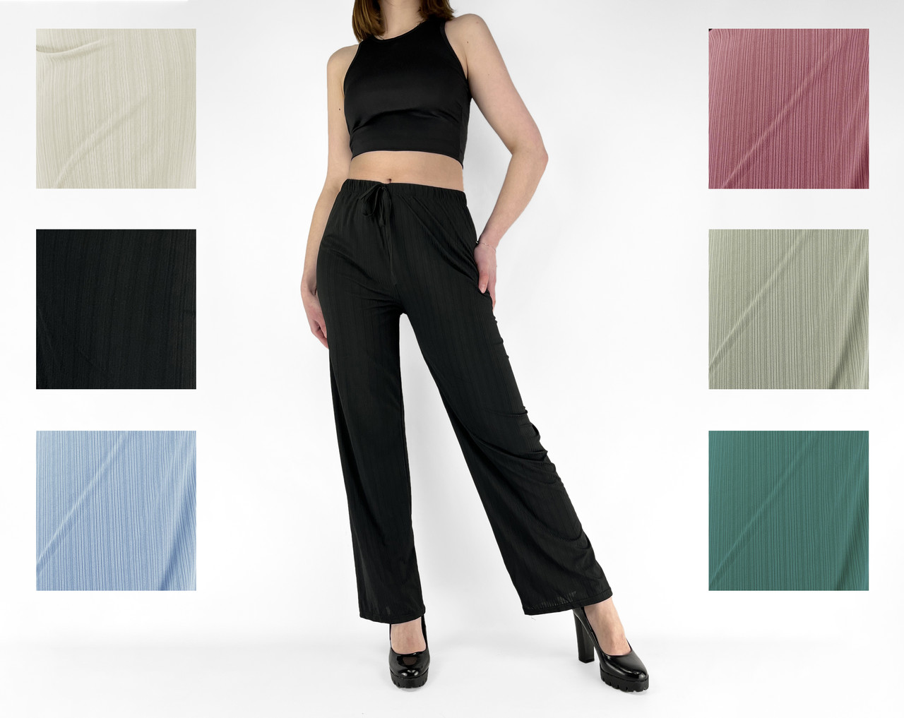 Штани палацо жіночі літні Штани вільні трикотажні в яскравих кольорах S-2XL