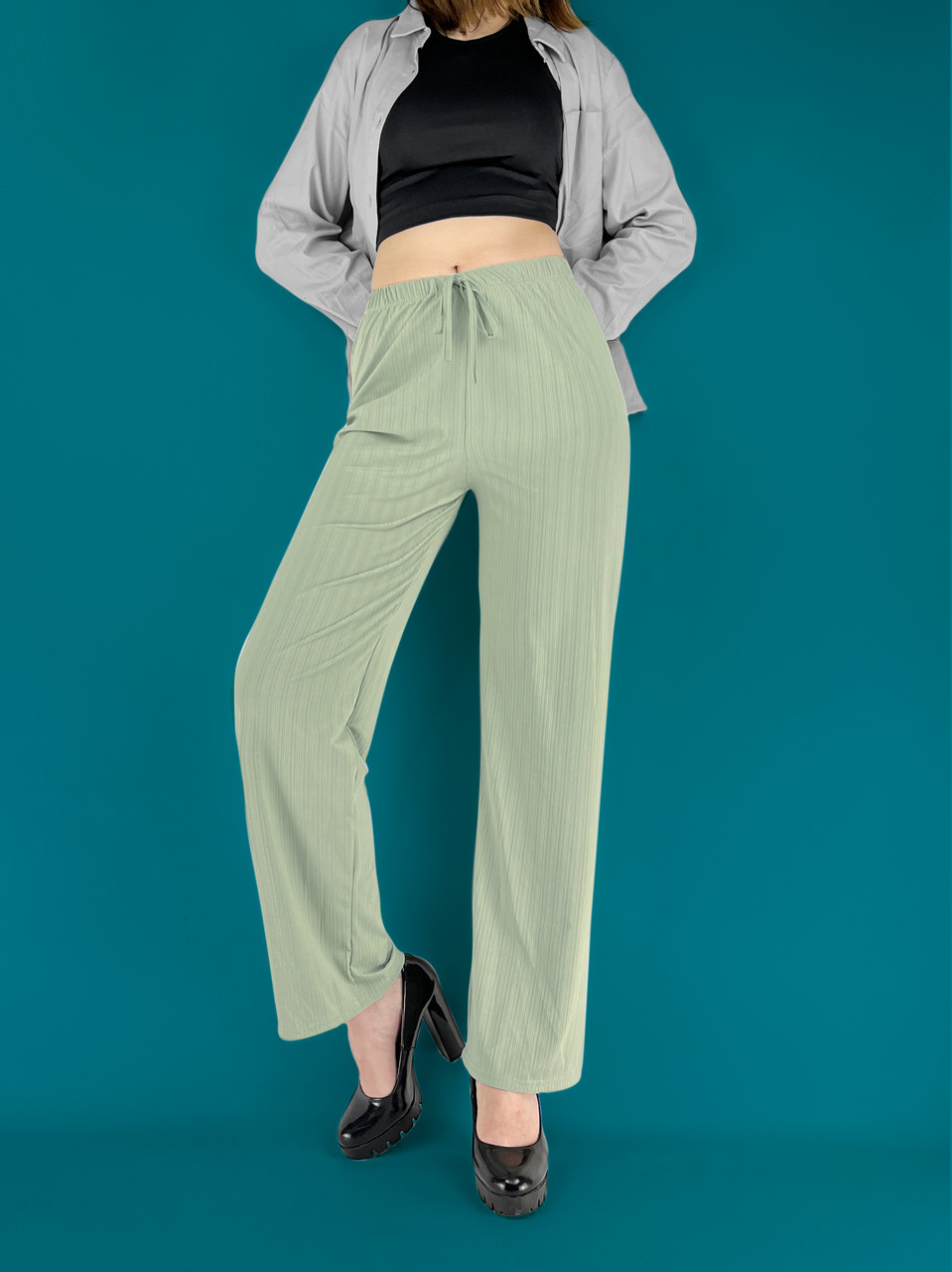 Штани палацо жіночі літні Штани вільні трикотажні Колір фісташка S/M