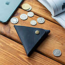 Трикутна монетниця TRIGON із натуральної шкіри ручної роботи з фіксацією на кнопці синя для дрібниці, фото 6