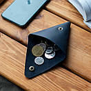 Трикутна монетниця TRIGON із натуральної шкіри ручної роботи з фіксацією на кнопці синя для дрібниці, фото 2