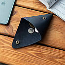 Трикутна монетниця TRIGON із натуральної шкіри ручної роботи з фіксацією на кнопці синя для дрібниці, фото 4