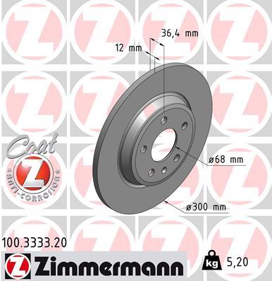 Диск гальмівний ZIMMERMANN 100.3333.20 задній AUDI A4 08-, A5 09-, A6 2011-,Q5 08-