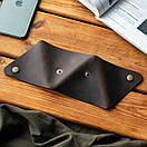 Трикутна монетниця TRIGON із натуральної шкіри ручної роботи з фіксацією на кнопці коричневого кольору, фото 9