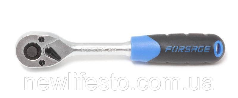 Тріскачка реверсивна з гумовою ручкою 1/4" (L-150 мм, 45зуб.) Forsage F-80222, фото 1