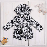 Куртка-парка на дівчинку демісезонна з білої плащової тканини з чорним принтом Міккі р 80-134