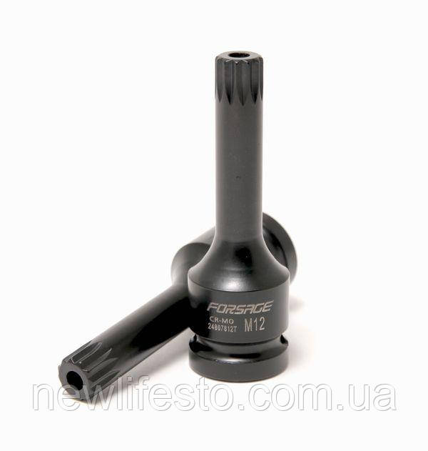 Головка-біта SPLINE глибока ударна1/2", M12 з отвором Forsage F-24807812T