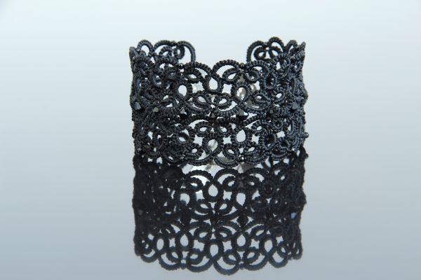 Браслет мереживний плетений широкий м*який "Майра" Ажурний браслет чорного кольору Ручна робота