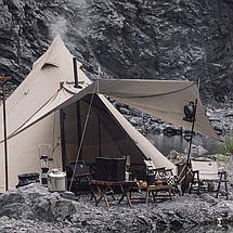 Тент для кемпінгу Naturehike Ranch Pyramid NH20ZP014, 150D, 482*482*280 см, золотий (з п'ятьма стійками), фото 4