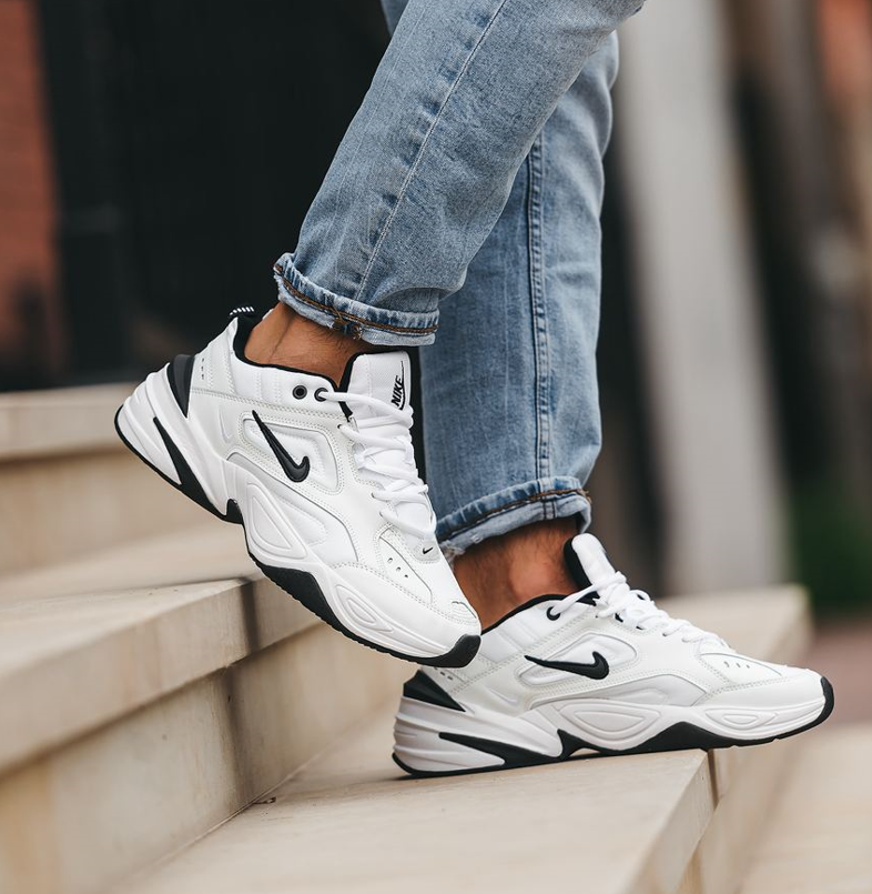 Чоловічі кросівки Nike M2K Tekno White Взуття Найк М2К Текно білі з чорним шкіряні, фото 1