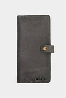 Кожаный большой женский кошелек с кнопкой серого цвета