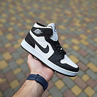 Чоловічі літні кросівки Nike Air Jordan 1 MID високі Білі з чорним найк аір джордан чудової якості 43
