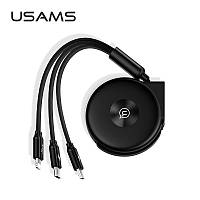 Кабель 3в1 Usams U20 2А microUSB+Lightning+type-C 1 метр Черный