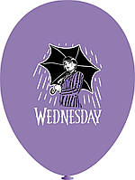 Шар латексный 12" 30 см с рисунком Венсдей Wednesday под дождем Фиолетовый