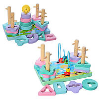 Дерев'яна іграшка Геометрика MD 2112, пірамідка, лабіринт, дитяча розвивальна логічна гра, сортер, для дітей