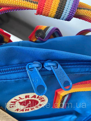 Рюкзак жіночий канкен Fjallraven Kanken Rainbow 16л синій з різнокольоровими (райдужними) ручками., фото 5