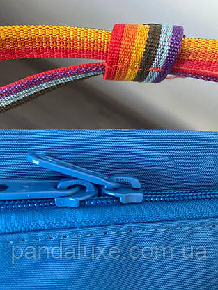 Рюкзак жіночий канкен Fjallraven Kanken Rainbow 16л синій з різнокольоровими (райдужними) ручками., фото 4
