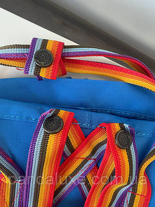 Рюкзак жіночий канкен Fjallraven Kanken Rainbow 16л синій з різнокольоровими (райдужними) ручками., фото 6