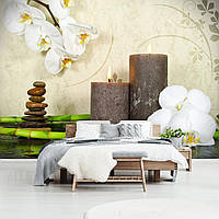 Белая орхидея фото обои 368 x 254 см 3D СПА Цветы и свечи (13018P8)+клей