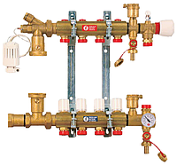 Сборный коллекторный узел Giacomini R557 1" вых.Ø18 на 8 контуров с обвязкой без расходомеров