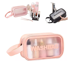 Косметичка органайзер водонепроникна рожева з еко-шкіри Washbag 25х15х10 см, сумка для косметики з ручкою