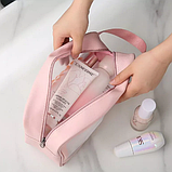 Косметичка органайзер водонепроникна рожева з еко-шкіри Washbag 20х12х 6,5 см, сумка для косметики з ручкою, фото 4