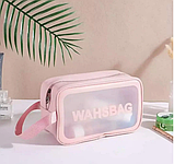 Косметичка органайзер водонепроникна рожева з еко-шкіри Washbag 20х12х 6,5 см, сумка для косметики з ручкою, фото 9