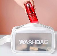 Косметичка органайзер водонепроникна біла з еко-шкіри Washbag 20х12х 6,5 см, сумка для косметики з ручкою