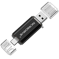 Металлическая USB Флешка 2в1 64GB Type-C/USB 2.0 для телефона/компьютера OTG MicroDrive Черный