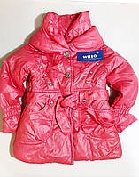 Куртка розовая пальто детская под пояс с хрустальными пуговицами 110 рост для девочки