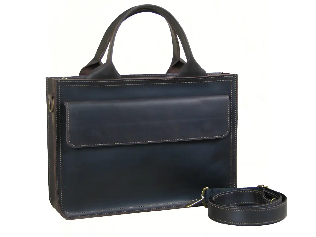 Жіноча шкіряна офісна сумка для документів А4 велика з натуральної шкіри на плече з ручками коричнева