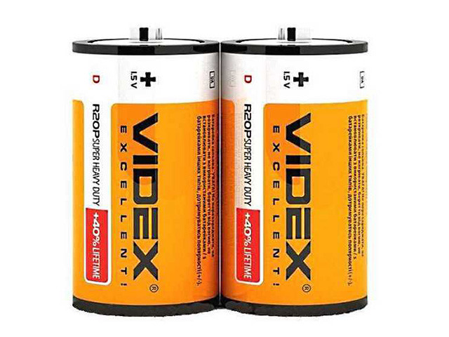 Батарейки Videx R-20/плівка 2шт (12)(144)