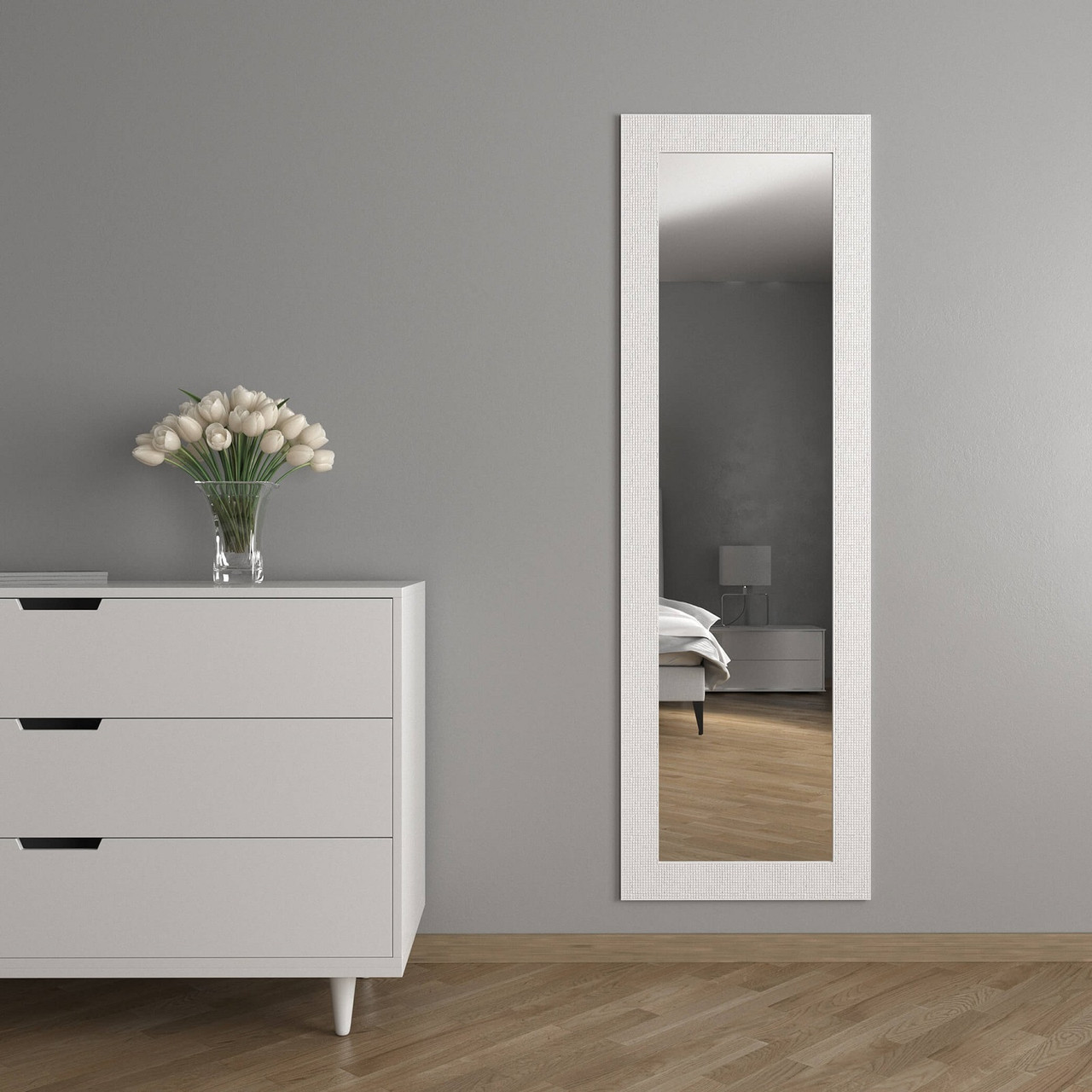Дзеркало в білій широкій рамі | на стіну 176х56 | Black Mirror в спальню | коридор | гардероб