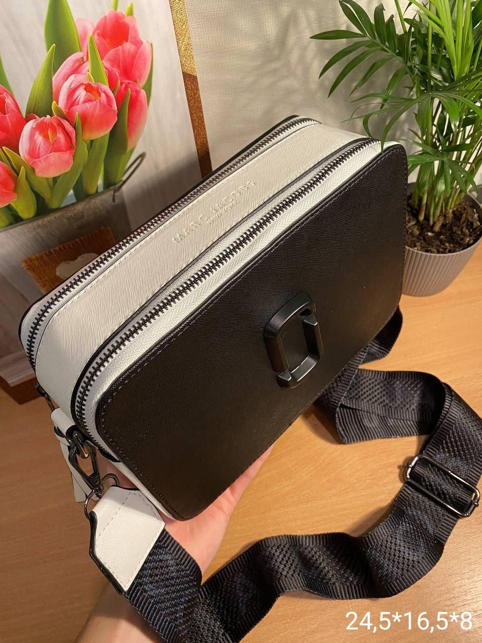 Жіноча сумка Marc Jacobs, тканинний ремінь, чорно-біла 25*16*8 см, 931360