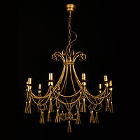 Люстра N&B light плетена з китицями золотиста на 10 ламп 1310