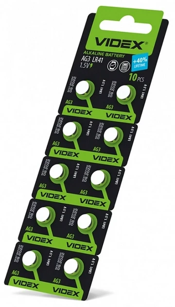Батарейка Videx дискова Alkaline Button Cell 1.5V 192-U10, AG3 LR41
