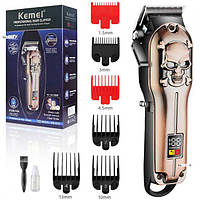 Машинка для стрижки волос и бороды профессиональная Kemei KM-2618 аккумуляторная с насадками металлическая