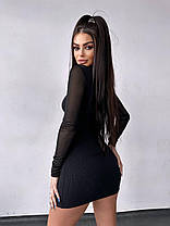 Сексуальна жіноча трикотажна міні сукня зі вставками з сітки в стилі Mugler Smb7996, фото 2