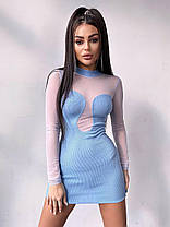 Сексуальна жіноча трикотажна міні сукня зі вставками з сітки в стилі Mugler Smb7996, фото 4