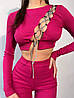 Стильний костюм топ декорований шнурком зі стразами та брюки кльош Db5346, фото 10