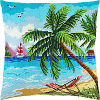Набір для вишивання подушки хрестом Сейшельські острови Мальдіви Страмін із пряжею Zweigart напівхрест 40х40 см