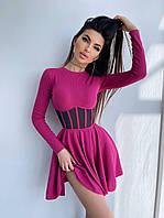 Трендовое женское мини платье с имитацией корсета из сетки и юбкой солнцем Smb8000